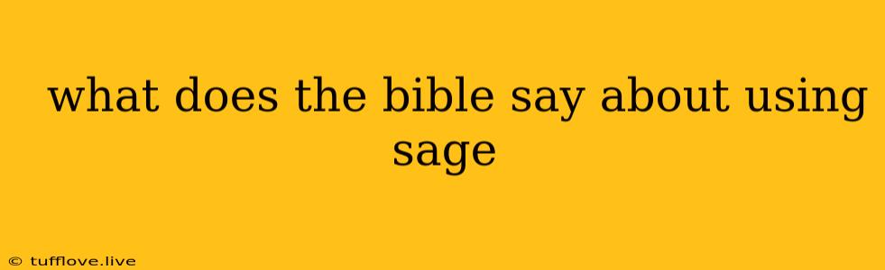  What Does The Bible Say About Using Sage